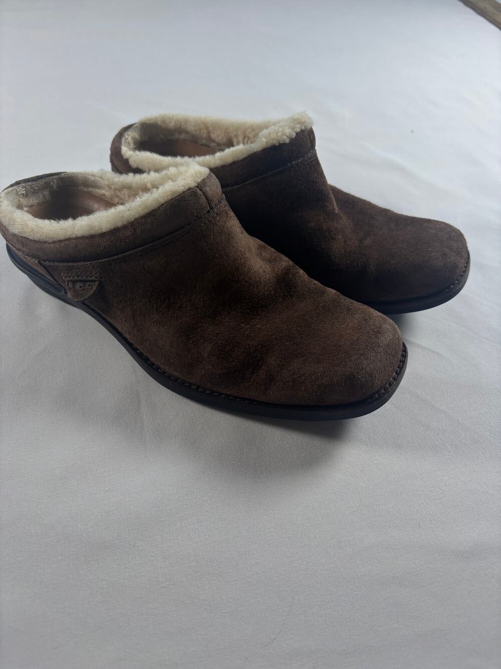 UGG Brown Suede Sherling Mules Womens Size 6